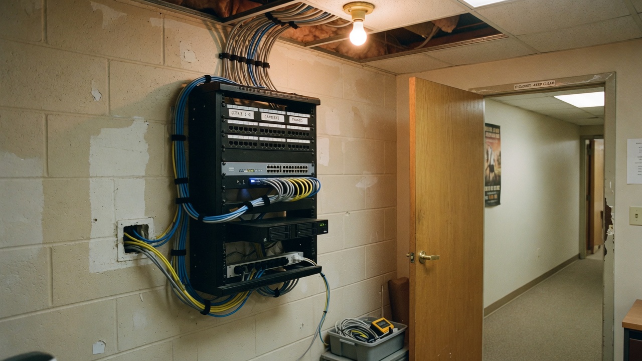 Installed network equipment in a wall rack